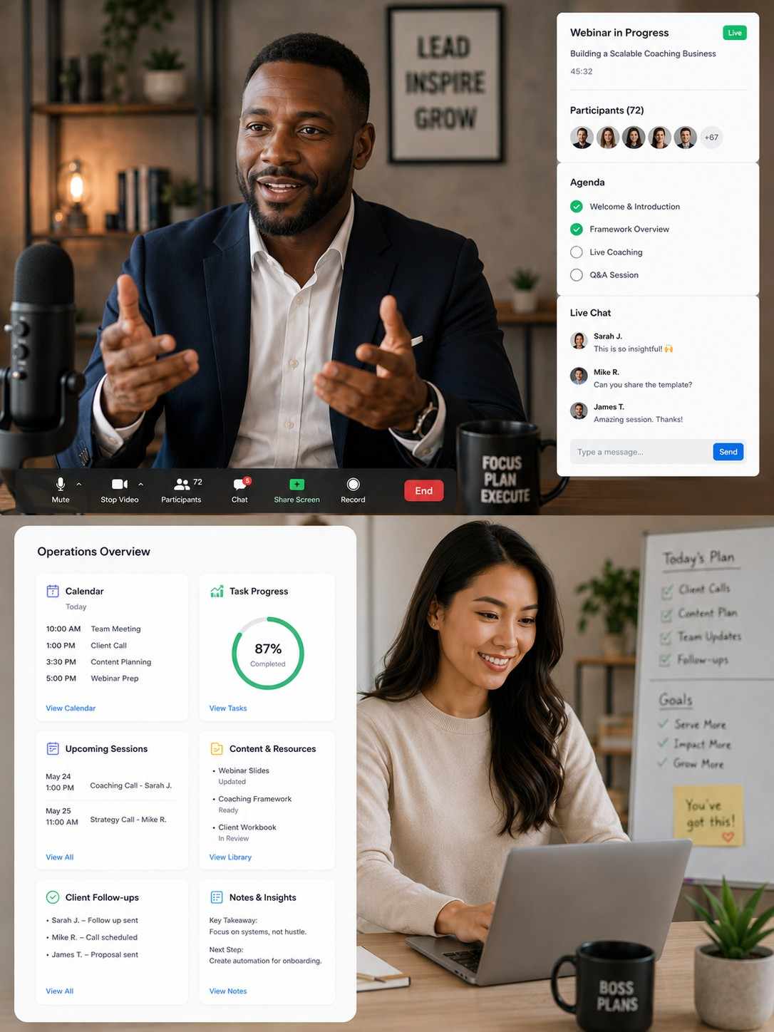 Virtual assistant for coaches managing webinar and client operations